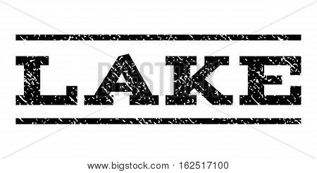 Lake watermark stamp. Text tag between horizontal parallel lines with grunge design style. Rubber seal stamp with dirty texture. Vector black color ink imprint on a white background.