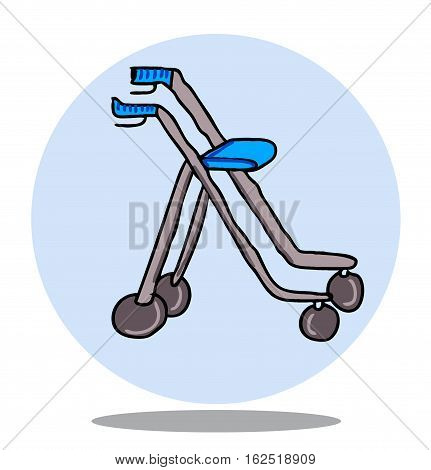 Hand drawn illustration of a rollator with circle background