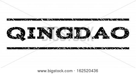 Qingdao watermark stamp. Text caption between horizontal parallel lines with grunge design style. Rubber seal stamp with dirty texture. Vector black color ink imprint on a white background.