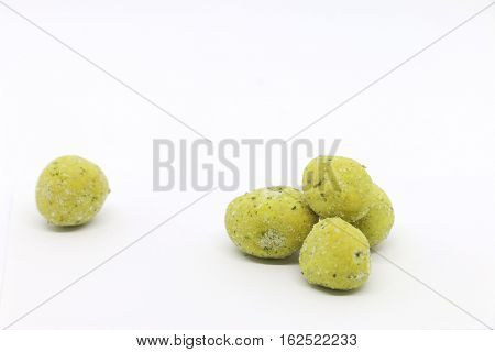 Peanut coat wasabi on the white background