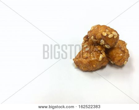Peanut coat sugar on the white background