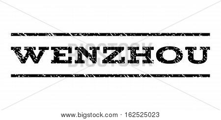 Wenzhou watermark stamp. Text tag between horizontal parallel lines with grunge design style. Rubber seal stamp with dirty texture. Vector black color ink imprint on a white background.
