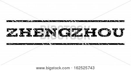 Zhengzhou watermark stamp. Text tag between horizontal parallel lines with grunge design style. Rubber seal stamp with dust texture. Vector black color ink imprint on a white background.