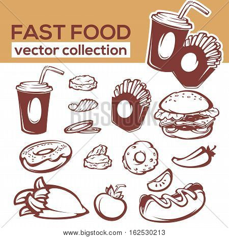 ector collection of fast food objects and ingredient for your american menu