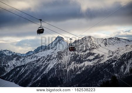 Dramatic view on ski lift in Austrian ski resort