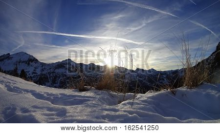 Austrian Alps covered in snow in winter time