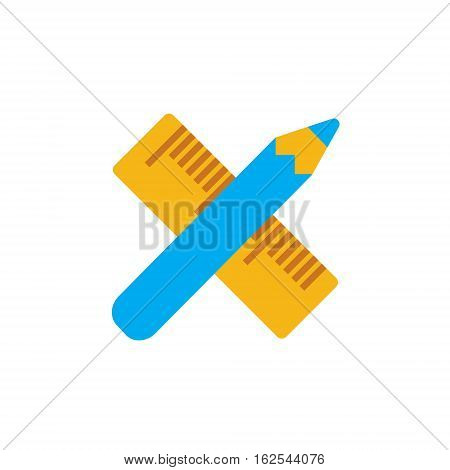 Vector icon or illustration showing manking plan with crossed pencil and ruler tool in material design style