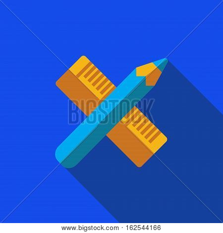 Vector icon or illustration showing manking plan with crossed pencil and ruler tool in flat design style with long shadow