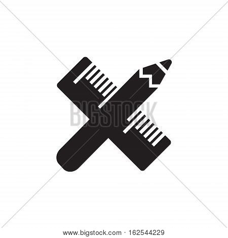 Vector icon or illustration showing manking plan with crossed pencil and ruler tool in black color style on white background