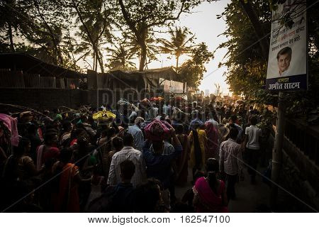 Mumbai, India - 6 November: The ancient Hindu Chhath Puja Festival being celebrated on Juhu Beach in Mumbai on 6th November 2016.