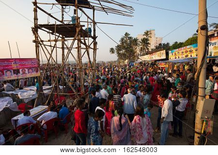 Mumbai, India - 6 November: The ancient Hindu Chhath Puja Festival being celebrated on Juhu Beach in Mumbai on 6th November 2016.