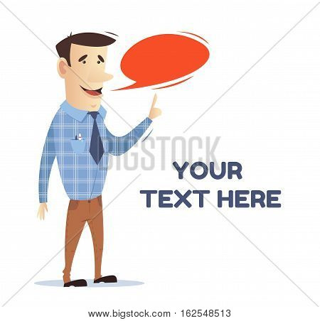 The manager communicates with the client. Office worker. Freelancer. Man at work. A man in business clothes. Vector illustration. Bright character. Vector stock illustration style flat.