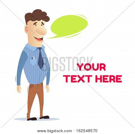 The manager communicates with the client. Office worker. Freelancer. Man at work. A man in business clothes. Vector illustration. Bright character. Vector stock illustration style flat.