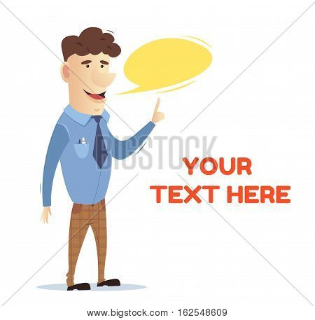 The manager communicates with the client. Office worker. Freelancer. Man at work. A man in business clothes. Vector illustration. Bright character. Vector stock illustration style flat.