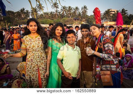 Mumbai, India - 6 November: The ancient Hindu Chhath Puja Festival being celebrated on Juhu Beach in Mumbai on 6th November 2016.