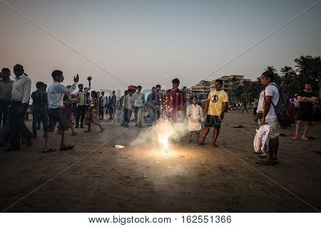 Mumbai, India - 6 November: The ancient Hindu Chhath Puja Festival being celebrated on Juhu Beach in Mumbai on 6th November 2016.