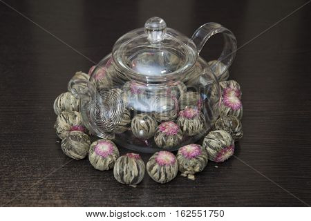 Chinese Green Tea In A Transparent Teapot.