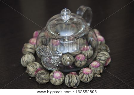 Chinese Green Tea In A Transparent Teapot.