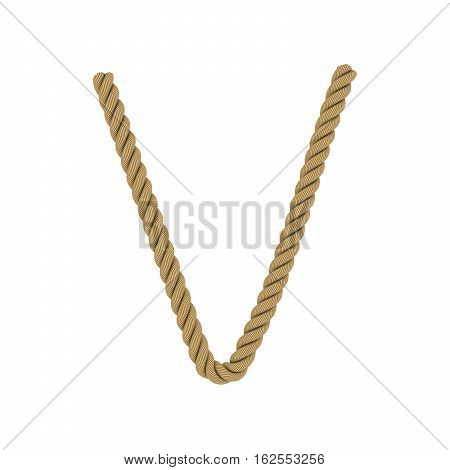 Letter V Made From Rope Isolated On White 3D Illustration