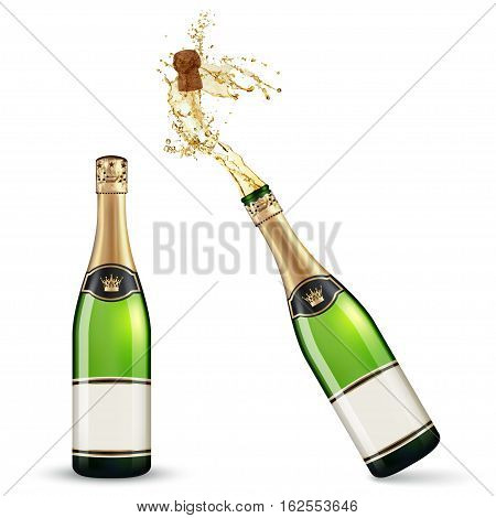 Vector bottles of Champagne isolated on white background. vector illustration