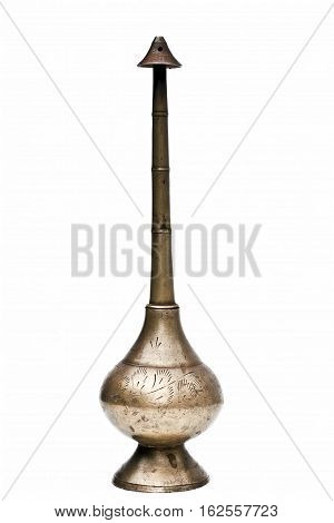 Antique Gulab Dani made of brass. isolated on white.