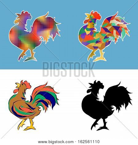 silhouette multicolored rooster vector color cock chicken