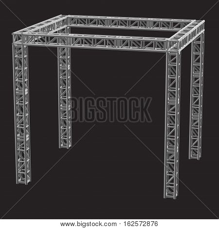 Steel truss girder rooftop construction. 3d render on dark