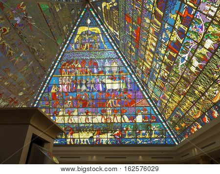 DUBAI, UAE - NOV 26: Wafi Mall in Dubai, UAE, as seen on Nov 26, 2016. Wafi City, styled after ancient Egypt, is a mixed-use development including a mall, hotel, restaurants, and residences.