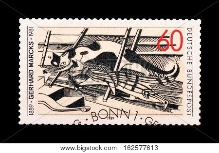 GERMANY - CIRCA 1989 : Cancelled postage stamp printed by Germany, that shows Drawing by Marcks Gerhardt.