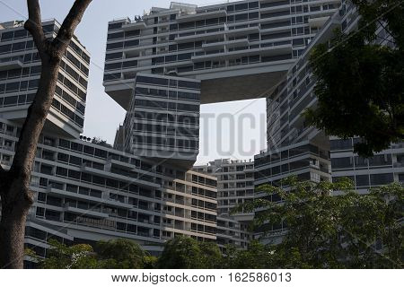 Modern architecture, Singapore terraces with green plants in city