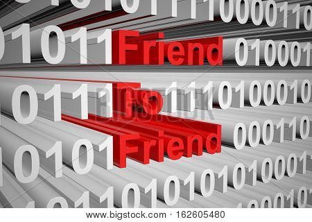 Friend to Friend in the form of binary code, 3D illustration