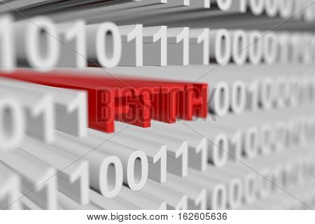 FTTH represented as a binary code with blurred background 3d illustration