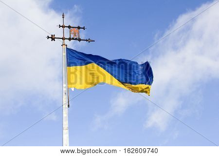 national flag of Ukraine symbol waving wind