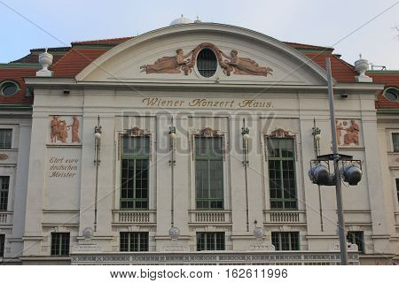 VIENNA, AUSTRIA - JANUARY 1 2016: Facade of Vienna Concert House building at day time