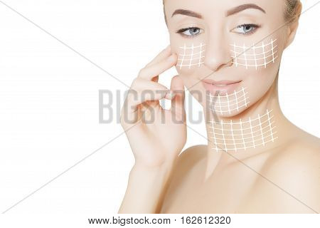 renovating skin concpet. woman face portrait with lifting marks