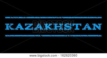 Kazakhstan watermark stamp. Text tag between horizontal parallel lines with grunge design style. Rubber seal stamp with scratched texture. Vector blue color ink imprint on a black background.