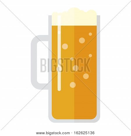 Frosty glass of light beer isolated on white background. Cup alcohol lager yellow beverage. Mug liquid white foam and vector bubble cold drip refreshment.