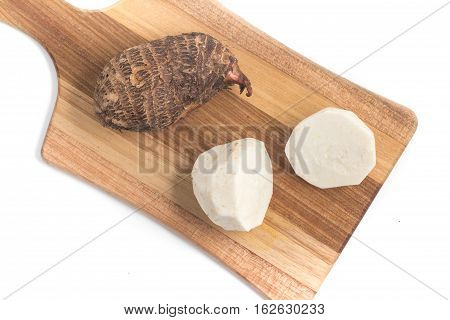 Yam Inhame Cara. Colocasia esculenta isolated on white background