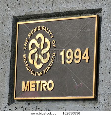 Emblem on the Humber Bay Arch Bridge on shore of lake Ontario in Toronto Canada December 20 2016