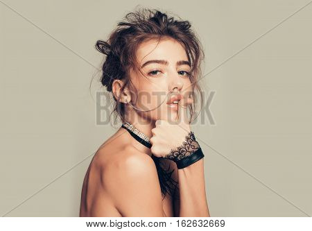 Pretty Girl Topless With Cuffs