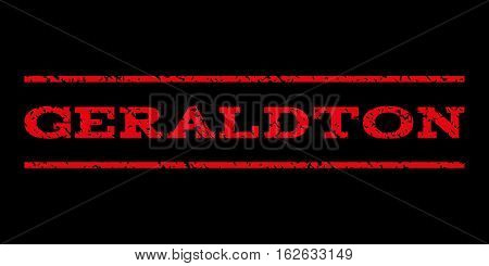 Geraldton watermark stamp. Text tag between horizontal parallel lines with grunge design style. Rubber seal stamp with unclean texture. Vector red color ink imprint on a black background.