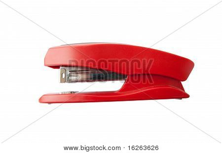 red stapler isolated on white