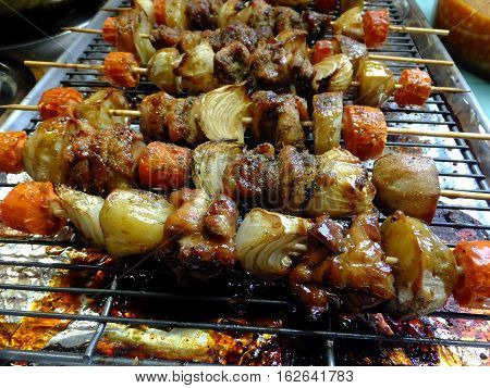 Chicken and vegetable Kebabs off the Grill