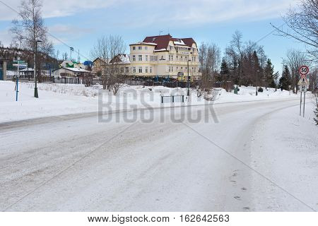 SLOVAKIA HORNY SMOKOVEC - JANUARY 05 2015: Center of the Horny Smokovec. Is a ski village in the Slovakia. Located in the mountains of the High Tatras at an altitude of 950 meters above sea level.