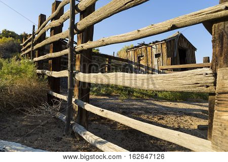 Old Abandoned Coral And Shack In The Nevada Desert