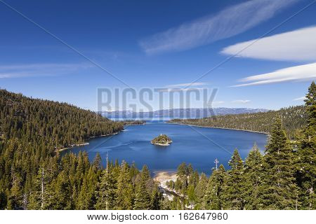 Emerald Bay, Lake Tahoe, California. Daytime Shot With Blue Sky.