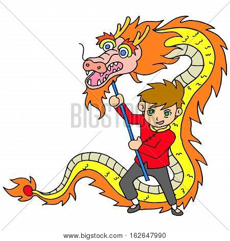 Chinese New Year Celebration with dragon dance illustration