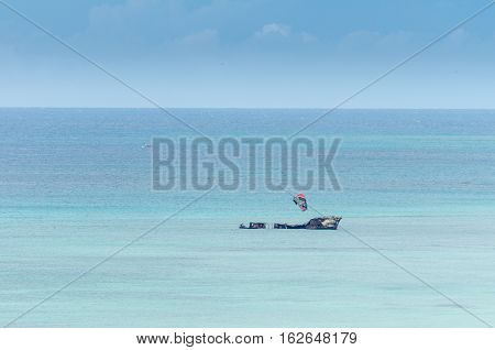 Aground Ship In A Blue Caribbean Sea