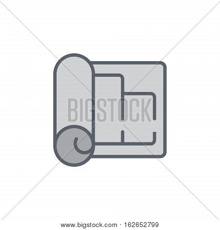 Vector icon or illustration showing appartament or house blue print with room plan in outline style