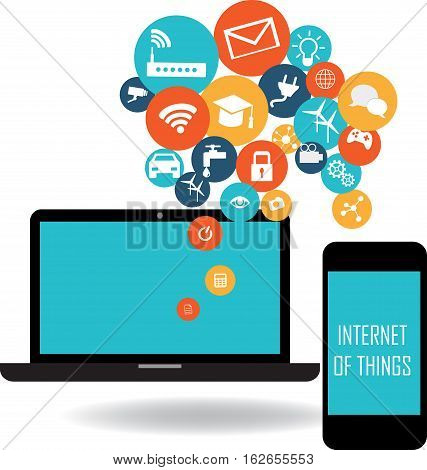 laptop and smart phone with internet of things icon set